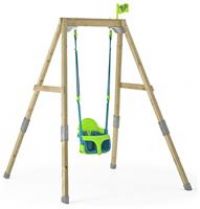 TP Toys Growable Swing Set With Quadpod - FSC Certified Wood, Includes 4 Swing Seats in 1, Ground Stakes, Strong And Sturdy Construction, Age 6 Months - 8 Years