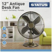 New 12" Antique Brass Desk Fan Status Cooling Home Office Desk Electric Portable