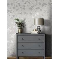 Holden Glistening Ginkgo Metallic Silver Floral Trail Grey Wallpaper 12700