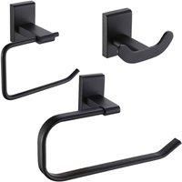 Showerdrape Unity Black 3Pc Bathroom Accessory Set (double Robe Hook, Toilet Roll Holder, Towel Ring)