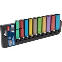 Sealey Premier 10pc 1/2" Drive Multi Coloured Deep Hex Socket Set 13-24mm