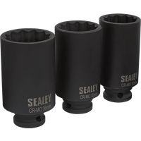 SEALEY TOOLS SX051 3 Pce 1/2"D 12Pt Double Hex Hub Nut Socket Set 30mm 32mm 36mm