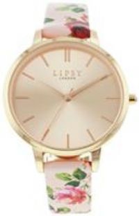 Lipsy Pink Floral Strap Watch With Rose Gold Bracelet Set