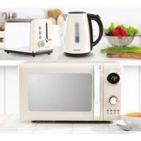 Daewoo Kensington SDA1569GE 1.7L 3KW Jug Kettle, Kensington SDA1582GE 2-Slice Toaster, and Kensington SDA1654GE 20L 800W Digital Microwave Bundle - Cream