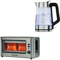 Daewoo SDA2646GE 2 Slice Transparent 1.7L Illuminating Glass Set, Toaster & Kettle