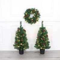 Robert Dyas Pre-Lit Front Door Tree's & Wreath Set