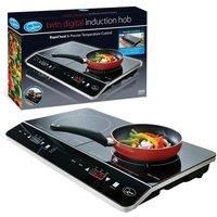 Quest 35840 Digital Induction Hob Hot Plate with 10 Temperature Settings and Touch Control, Double, 2800 W, Black