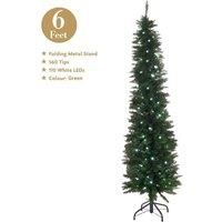 The Christmas Workshop 70660 6ft Green Pre-Lit Slimline Artificial Indoor Decoration | Includes Folding Metal Christmas Tree Stand | 560 Tips & 110 LED Lights