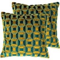 Paoletti Empire Twin Pack Polyester Filled Cushions, Teal/Gold, 45 x 45cm