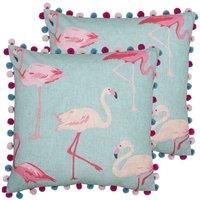 Paoletti Flamingo Twin Pack Polyester Filled Cushions, Duck Egg, 50 x 50cm