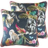 Evans Lichfield Jungle Monkey Twin Pack Polyester Filled Cushions Blue