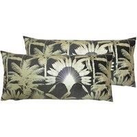 Paoletti Malaysian Palm Twin Pack Polyester Filled Cushions, Mink, 33 x 70cm