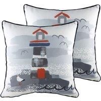 Evans Lichfield Nautical Lighthouse Twin Pack Polyester Filled Cushions Multi 43 x 43cm