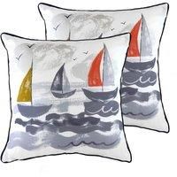 Evans Lichfield Nautical Sailboats Twin Pack Polyester Filled Cushions, Multi, 43 x 43cm