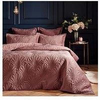 Paoletti Palmeria Quilted Double Duvet Cover Set Polyester Blush