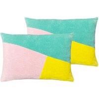 Furn. Morella Polyester Filled Cushions Twin Pack Cotton Velvet Mint/Pink/Lemon