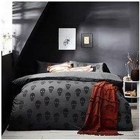 The Linen Yard Skulls King Duvet Cover Set, Cotton, Charcoal