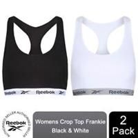 Reebok Women's 2 Multi-Pack Frankie Crop Top, White & Black, X-Small - XS, W&B Beaded