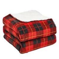 Dreamscene Large Tartan Sherpa Flannel Fleece Throw Over Bed Blanket Check Red