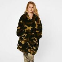 Dreamscene Camo Oversized Hoodie Blanket Giant Wearable Sherpa Sweatshirt, Khaki