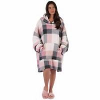 Winter Check Hoodie Blanket Soft Wearable Sherpa Oversized Sweatshirt, Blush - Blush Pink