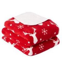 Dreamscene Stag Sherpa Snowflake Fleece Blanket Soft Large Throw Xmas Cosy Red