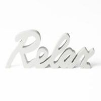 OHS Relax Sign Ornament Word Wood Figure New Home Bathroom Decor Gift, White