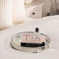 OHS Metal Mirror Round Tray Drinks Serving Candle Holder Home Vanity Wedding