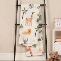 OHS Kids Fleece Blanket Safari Animals, Throw Blanket Super Soft Decorative Bed Throw Sofa Blanket Comfy Fleece Throw Thermal Blanket, White 120x150cm