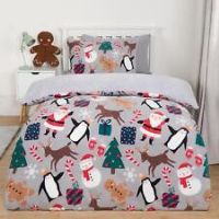 Santa Duvet Cover Set Pillowcase Sherpa Fleece Single Warm Soft Quilt Bedding