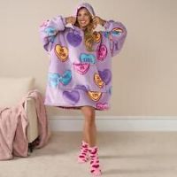 Hoodie Blanket Candy Heart Wearable Throw Oversized Giant Sherpa Fleece Plush