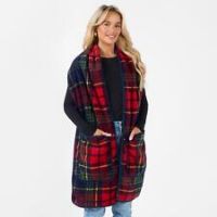 Check Scarf Tartan Sherpa Fleece Pocket Soft Plush Shawl Neck Hand Warmer Long