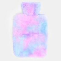 Tie Dye Hot Water Bottle Faux Fur Soft Fluffy Fleece Winter Warmer with Cover