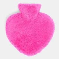 Heart Hot Water Bottle with Cover Fluffy Faux Fur Soft Fleece Winter Warmer