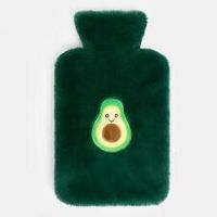 Hot Water Bottle Avocado Embroidered Soft Fleece Winter Warmer Faux Fur Rubber