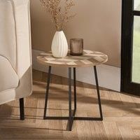 Round Side Table Herringbone Living Room Home Console End Coffee Office Bedroom