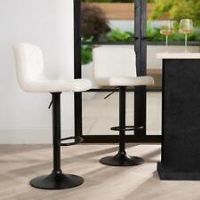 Bar Stools x 2 Backs Kitchen Chair Swivel Breakfast Boucle Pub Seat Adjustable