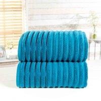 Rapport Home Rapport Ribbed 2 Piece 100% Cotton Towel Set, Teal, 90 x 140cms