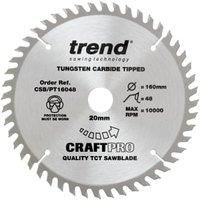 Trend CSB/16048 Craft Pro Trimming Crosscut TCT Blade Ideal for Metabo, Bosch, and Festool Circular/Plunge Saws, Tungsten Carbide Tipped, 160mm x 48 Teeth x 20 Bore