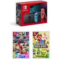 Nintendo Switch Neon Console With Mario Kart 8 & New Super Mario Bros U Deluxe