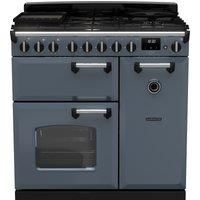 Rangemaster Classic Deluxe 90 CLDL90DFPSTB/CM1 90cm Dual Fuel Range Cooker - Stone Blue / Chrome - A Rated, Blue