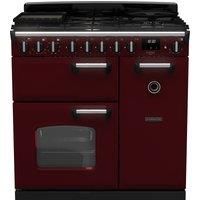 Rangemaster Classic Deluxe 90 CLDL90DFPBOR/CM1 90cm Dual Fuel Range Cooker - Bordeaux / Chrome - A Rated, Red