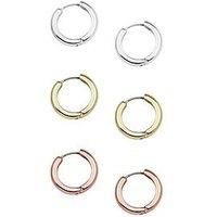 Buckley London Silver/Gold/Rosegold Set Of 3 Hoop Earrings.