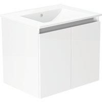 Newland 500mm Wall Hung Double Door Large Ceramic Basin Unit - White Gloss