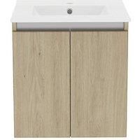 Newland 500mm Wall Hung Double Door Large Ceramic Basin Unit - Natural Oak