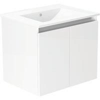 Newland 600mm Wall Hung Double Door Large Ceramic Basin Unit - White Gloss