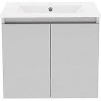 Newland 600mm Wall Hung Double Door Large Ceramic Basin Unit - Pearl Grey