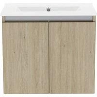 Newland 600mm Wall Hung Double Door Large Ceramic Basin Unit - Natural Oak