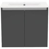 Newland 600mm Wall Hung Double Door Large Ceramic Basin Unit - Midnight Mist