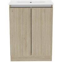 Newland 600mm Double Door Ceramic Basin Unit - Natural Oak